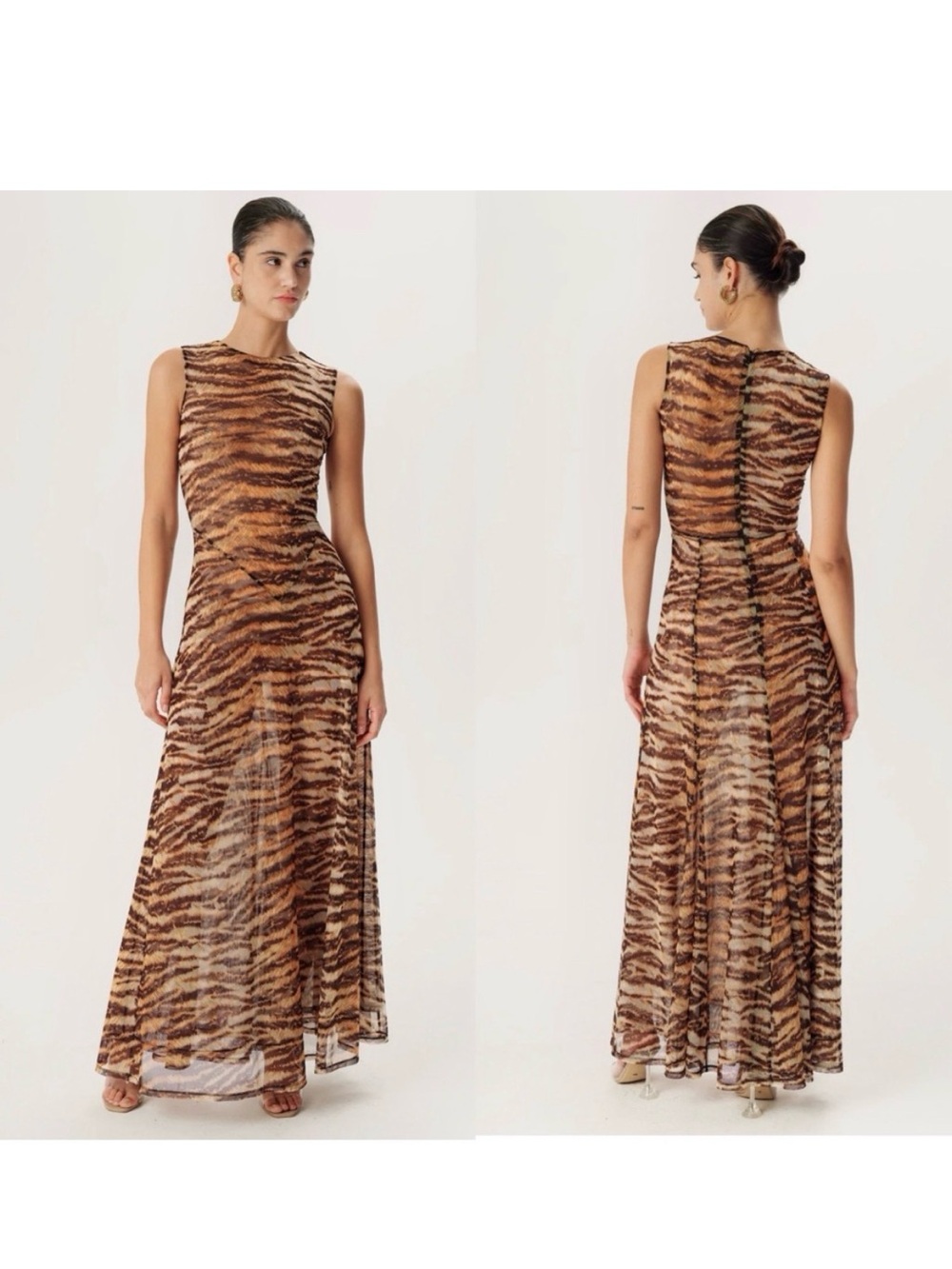 Ronny Kobo UZINA DRESS Tiger Printed Maxi Dress Size Large